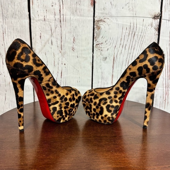 CHRISTIAN LOUBOUTIN Highness 160 PonyHair Leopard Print Peep Toe Platforms 38 EU - Picture 11 of 17